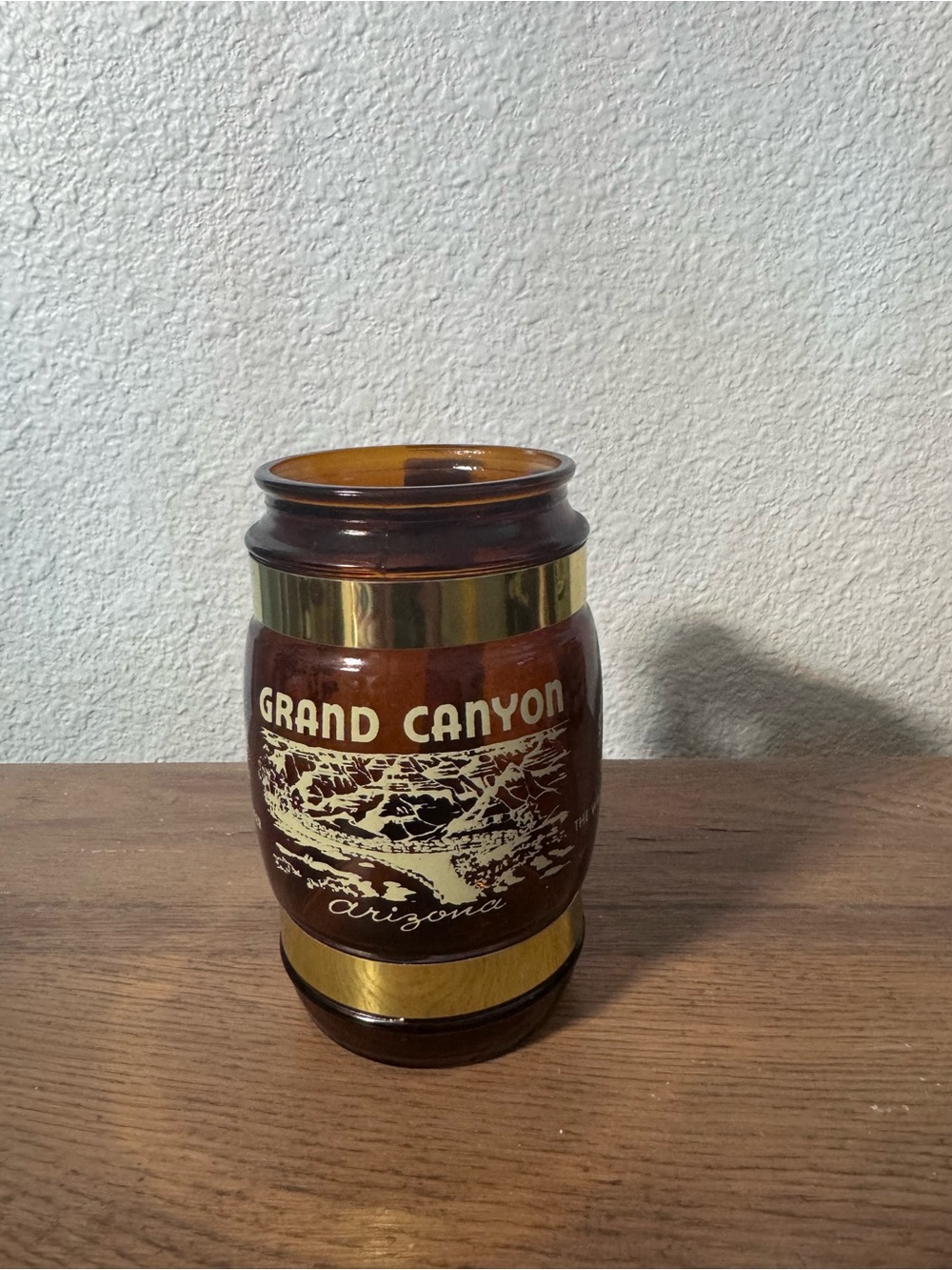 Grand Canyon Arizona Amber Glass Souvenir Jar with Gold Trim